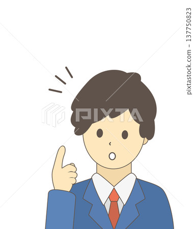 Businessman coming up with an idea | Illustration of a male office worker with an idea, holding up his finger. 137750823
