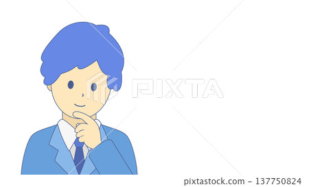 思考中的商人，男性辦公室職員正在集思廣益，簡單的插畫素材 137750824