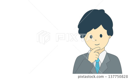 Thinking businessman, male office worker brainstorming ideas, simple illustration material 137750828