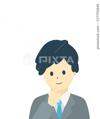 Thinking businessman, male office worker brainstorming ideas, simple illustration material 137750840