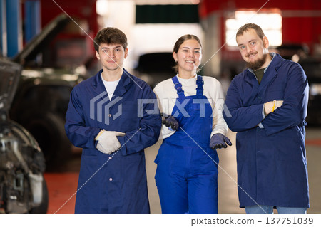 Employees go to the car service Employees go to the car service 137751039