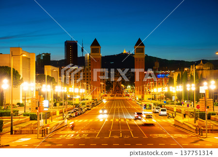 View of Avinguda de la Reina Maria Cristina in evening View of Avinguda de la Reina Maria Cristina in evening 137751314