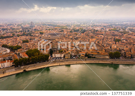 Aerial view of old town Arles, France 137751339