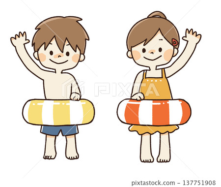 身穿泳裝的男孩女孩全身插圖 身穿泳裝的男孩女孩全身插圖 137751908