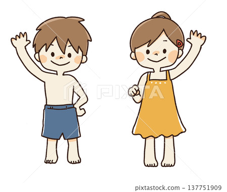 身穿泳裝的男孩女孩全身插圖 身穿泳裝的男孩女孩全身插圖 137751909