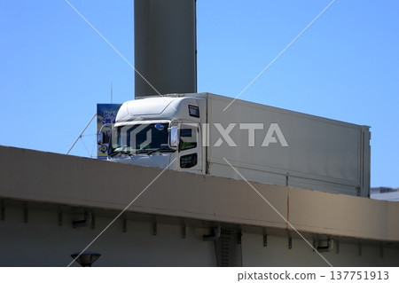 Image of a highway and a logistics truck. Image of a highway and a logistics truck. 137751913