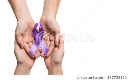 Hands holding a purple ribbon on a transparent background, signifying awareness for sarcoidosis and the importance of advocacy 137752151