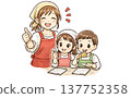 Illustration of a child cooking with their mother / parent-child cooking class 137752358