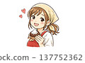 Illustrations of a woman handing over chocolate and a woman holding a muffin. 137752362