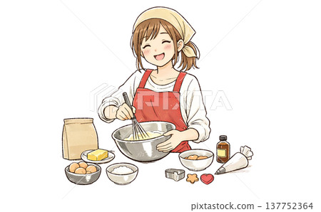Illustration of a woman making sweets 137752364