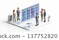 3D illustration of a business team sharing and reviewing the progress of an AI education module. 137752820