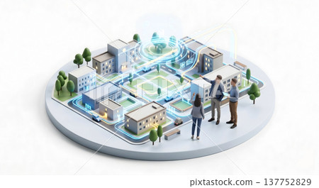 3D illustrations of a virtual campus in the metaverse, guided by an AI avatar instructor. 137752829