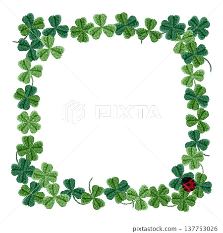 [Clover and Ladybug Frame] Hand-embroidered illustration material 137753026