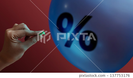 Pop a balloon with percentage sign. Interest rate risk, inflation pressure Pop a balloon with percentage sign. Interest rate risk, inflation pressure 137753176