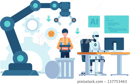 AI Robot Replacing Human Worker at Workplace 137753463