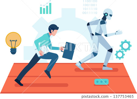 Human vs AI Robot Running a Race for Employment 137753465