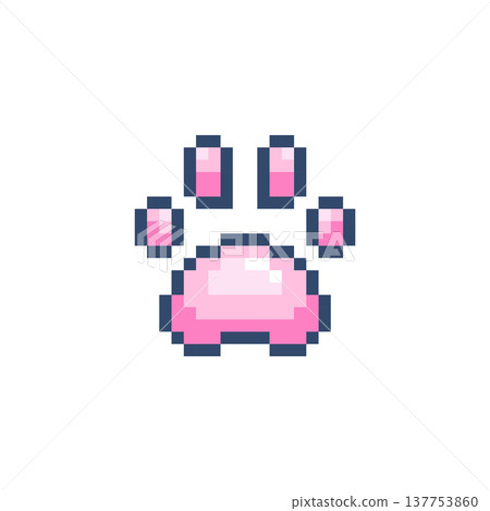 Pixel Art Paw Print Icon. 8 Bit Retro Pet Footprint Illustration for Game Assets, Cross Stitch, Sticker, UI and Mobile Design 137753860