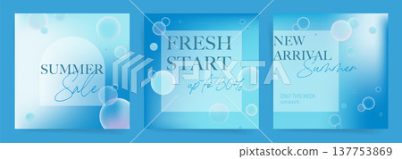 Summer Sale Square Banner Set with Bubbles and Blue Gradient Backgrounds 137753869