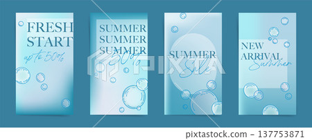 New Arrival Summer Sale Vertical Banner Set. Blue Gradient Background and Underwater bubbles and Pure Blue Water. New Arrival Summer Sale Vertical Banner Set. Blue Gradient Background and Underwater bubbles and Pure Blue Water. 137753871