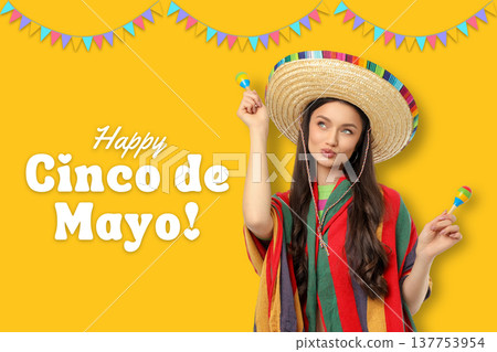 A woman celebrates Cinco de Mayo with maracas A woman celebrates Cinco de Mayo with maracas 137753954