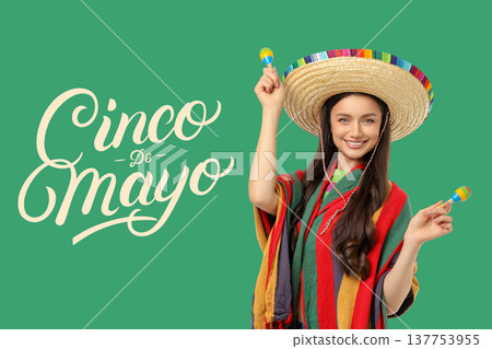 Young woman enjoys Cinco de Mayo with maracas Young woman enjoys Cinco de Mayo with maracas 137753955