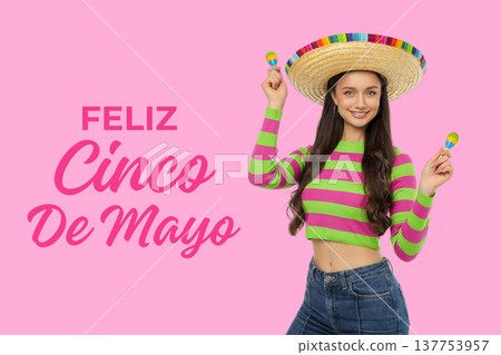 Young woman joyfully celebrates Cinco de Mayo Young woman joyfully celebrates Cinco de Mayo 137753957