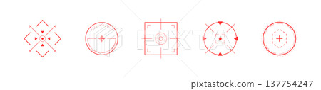 Crosshair Hud red. Tactical game interface. System navigation for futuristic shooter design. Flat Vector illustration Crosshair Hud red. Tactical game interface. System navigation for futuristic shooter design. Flat Vector illustration 137754247