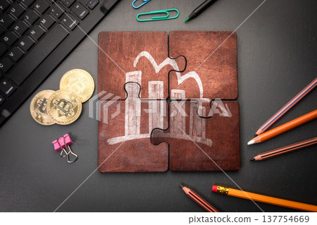 Cryptocurrency Market Decline Chart Puzzle With Bitcoin Coins Concept 137754669