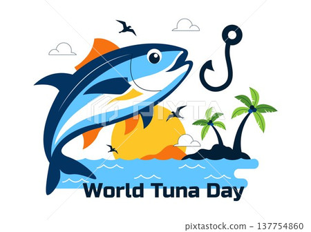 World Tuna Day Vector Illustration Featuring Jumping Tuna Fish Ocean Waves Fishing Boat Anchor And Marine Conservation Awareness Design World Tuna Day Vector Illustration Featuring Jumping Tuna Fish Ocean Waves Fishing Boat Anchor And Marine Conservation Awareness Design 137754860