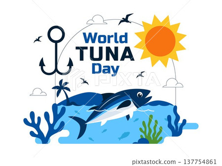 World Tuna Day Vector Illustration Featuring Jumping Tuna Fish Ocean Waves Fishing Boat Anchor And Marine Conservation Awareness Design World Tuna Day Vector Illustration Featuring Jumping Tuna Fish Ocean Waves Fishing Boat Anchor And Marine Conservation Awareness Design 137754861