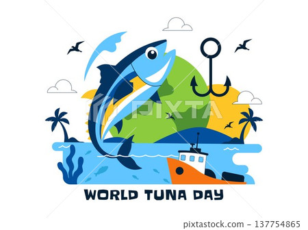 World Tuna Day Vector Illustration Featuring Jumping Tuna Fish Ocean Waves Fishing Boat Anchor And Marine Conservation Awareness Design World Tuna Day Vector Illustration Featuring Jumping Tuna Fish Ocean Waves Fishing Boat Anchor And Marine Conservation Awareness Design 137754865