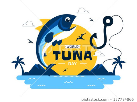 World Tuna Day Vector Illustration Featuring Jumping Tuna Fish Ocean Waves Fishing Boat Anchor And Marine Conservation Awareness Design World Tuna Day Vector Illustration Featuring Jumping Tuna Fish Ocean Waves Fishing Boat Anchor And Marine Conservation Awareness Design 137754866