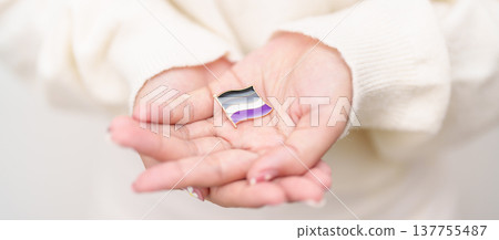 International Asexuality April Day and Happy Pride June month and LGBTQIA with flag Brooch pin for LGBTQ, Marriage Equality Law, Pansexual, Demisexual and transgender 137755487