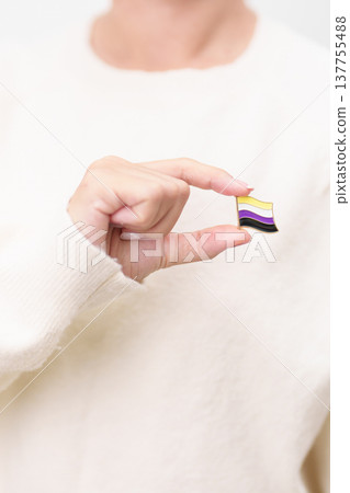 International Non Binary People July Day and Happy Pride June month and LGBTQIA with flag Brooch pin for LGBTQ, Marriage Equality Law, Pansexual, Demisexual and transgender 137755488
