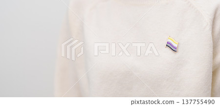 International Non Binary People July Day and Happy Pride June month and LGBTQIA with flag Brooch pin for LGBTQ, Marriage Equality Law, Pansexual, Demisexual and transgender 137755490