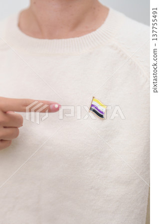 International Non Binary People July Day and Happy Pride June month and LGBTQIA with flag Brooch pin for LGBTQ, Marriage Equality Law, Pansexual, Demisexual and transgender 137755491