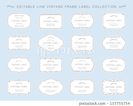 Muted color vintage frame white label set / editable line art Muted color vintage frame white label set / editable line art 137755754