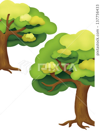Cartoon-style layered green trees, backless 137756433