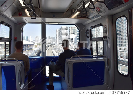 Tokyo Metropolitan Area: Inside and outside a Yurikamome New Transit Line train Tokyo Metropolitan Area: Inside and outside a Yurikamome New Transit Line train 137756587