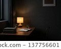 A study at night with a desk by the window 137756601