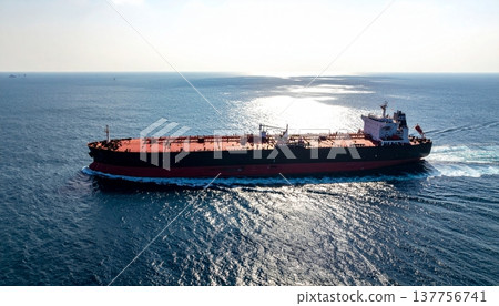 Aerial view of a large super tanker for traveling fast over the ocean 137756741