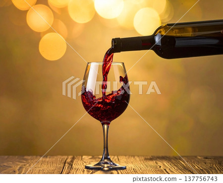 Pouring a glass of red wine from a bottle 137756743