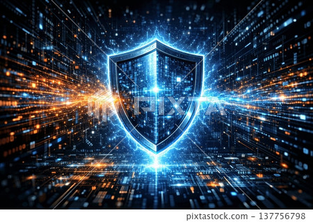 Digital Shield Protecting Data Streams Cybersecurity Concept 137756798
