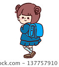 A color illustration of a first-grade girl with a schoolbag on her back. 137757910
