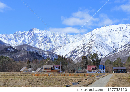 Early spring in Hakuba: The Northern Alps viewed from the foothills. 137758110