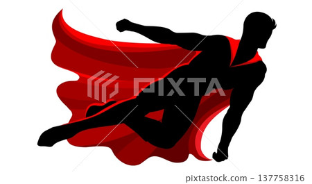 Cartoon silhouette of flying superhero 137758316