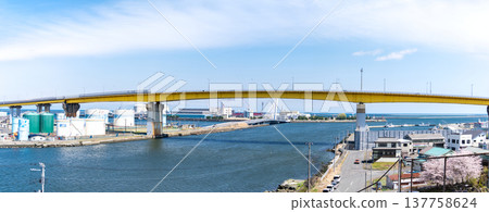 A view of the Hachinohe Bridge over Hachinohe Port in Aomori Prefecture, Hachinohe City. A view of the Hachinohe Bridge over Hachinohe Port in Aomori Prefecture, Hachinohe City. 137758624