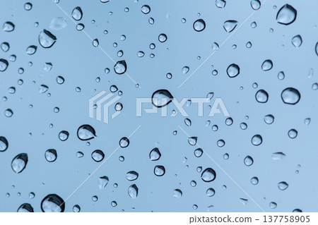 Water backgrounds with water drops. Blue water bubbles on window glass. Water backgrounds with water drops. Blue water bubbles on window glass. 137758905