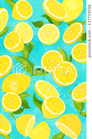 Lemon with leaves scattered background 1_vertical 137759588