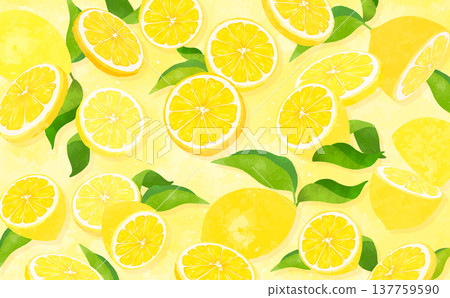 Lemon with leaves scattered background 2_horizontal 137759590